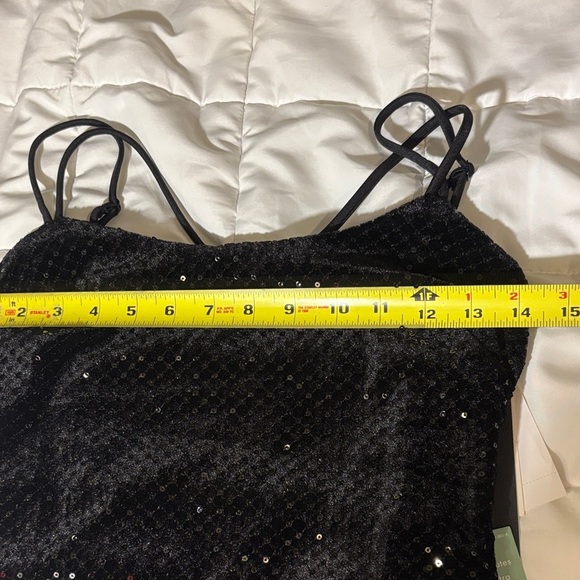 City Triangles Black Sequin Bodycon Mini Dress Thin Straps - Picture 12 of 14